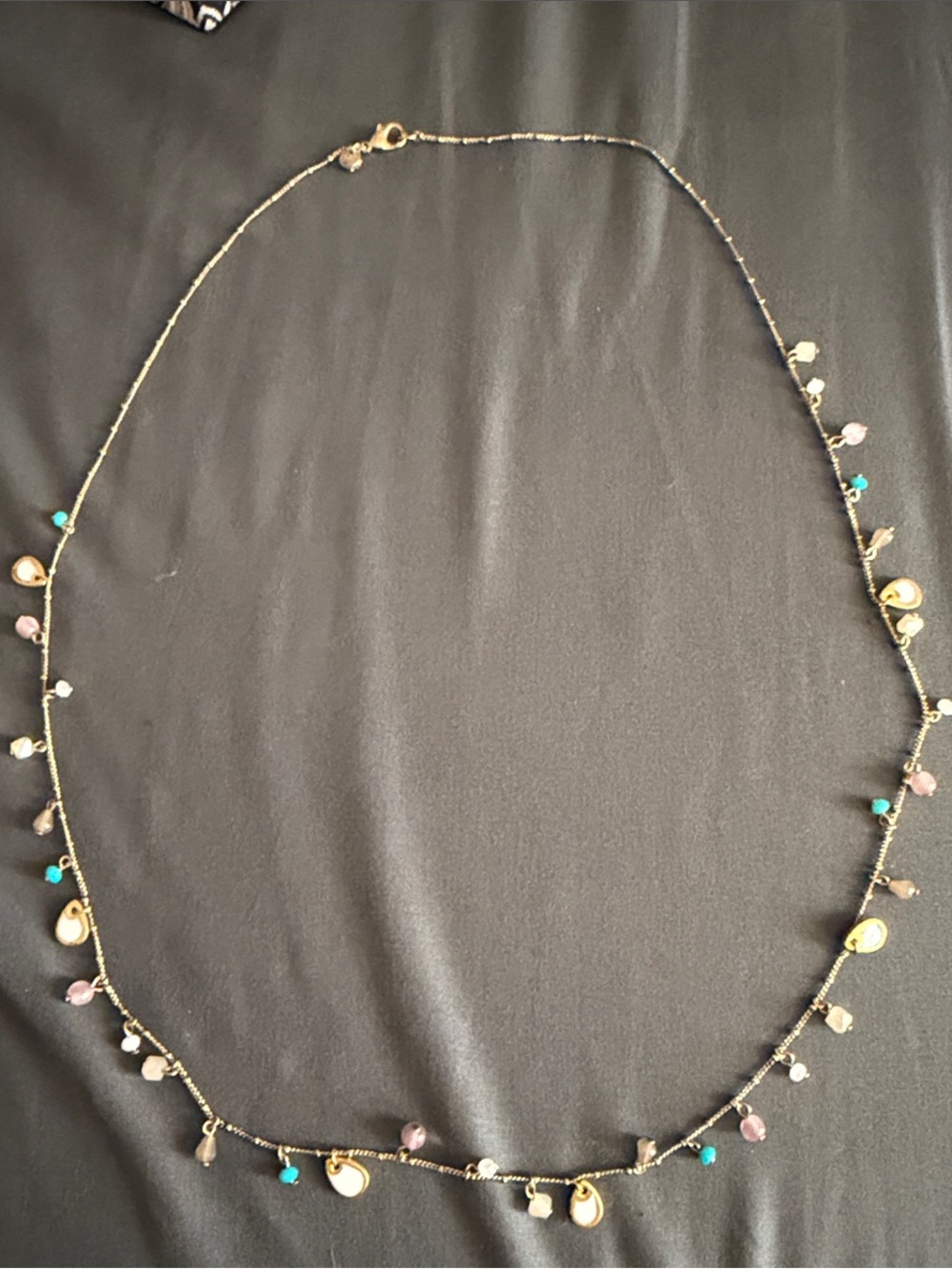 Loft Delicate Gold Beaded Charm Necklace with Multicolor Accents